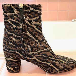 $795 ROCHAS Rocchetta LEOPARD BROCADE ankle boots 36.5